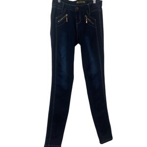 VO Virgin Only Dark Wash Skinny Jeans Gold Zippers
